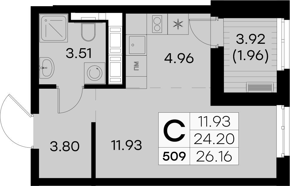 Квартира студия 26.16 м², 8/8 эт., ЖК «Glorax City Балтийская»